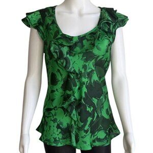 Sunny Leigh Green Floral Ruffle Blouse Size M